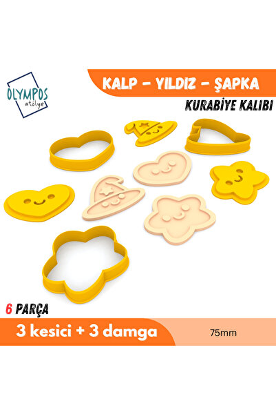 Olympos Atölye Heart - Star - Hat 75mm |   Cookies - Sugar Dough - Play Dough...