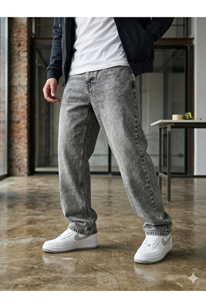 MODAMESTO Pantaloni de blugi gri pentru bărbați, cu croială largă