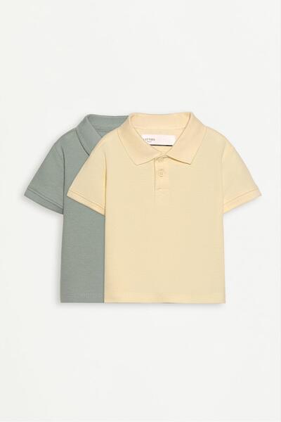 LEFTIES 2'li düz renk polo yaka t-shirt paketi