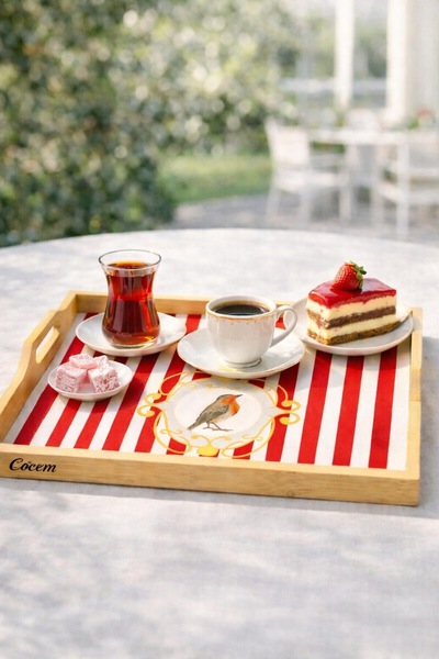cashen Bamboo Serving Tray 35X23 cm Decorative Tea Coffee Presentation Tray w...