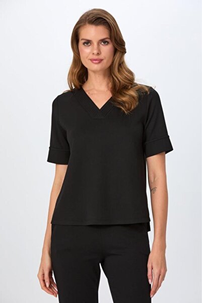 İKİLER V Yaka Yakası Nervür Detaylı Kısa Kol S-Shirt 026-2114