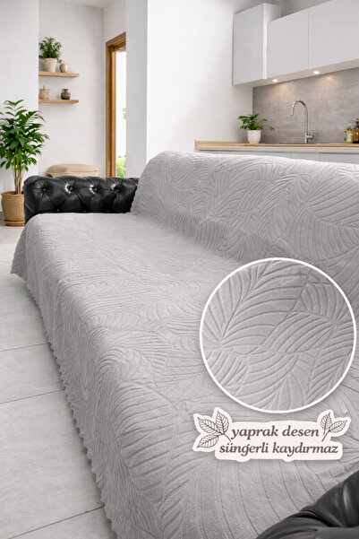 Hacer Kaymaz Süngerli Koltuk Örtüsü 170x205 yaprak Desenli 4 Mevsim Kullanışl...
