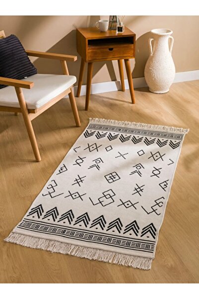 LC Waikiki LCW HOME Siyah Çift Taraflı Desenli Püsküllü Halı 80x140 Cm