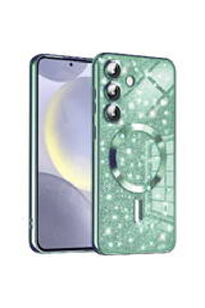Techsuit Калъф за Samsung Galaxy S24 - Луксозен брокатен MagSafe - Светлозелен