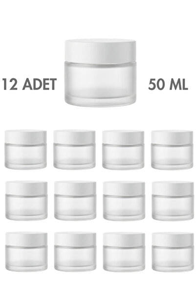 Milea 12 Pieces Frosted White Glass with White Cap Lip Sleeping Cream Cosmeti...
