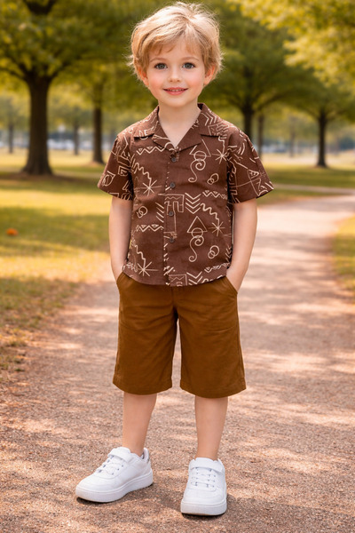 Yalçınoğlu Kids Καλοκαιρινό σετ για αγόρια με λινό πουκάμισο και σορτς, για 5...