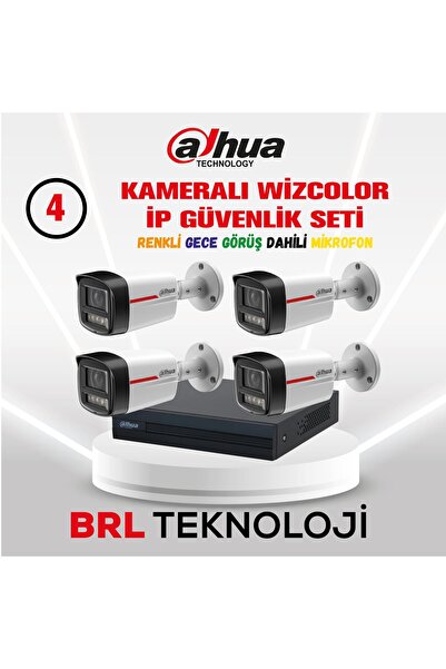 DAHUA 4 Kameralı 4 MP Wiz Color Dahili Mikrofonlu İp Güvenlik Kamera Seti