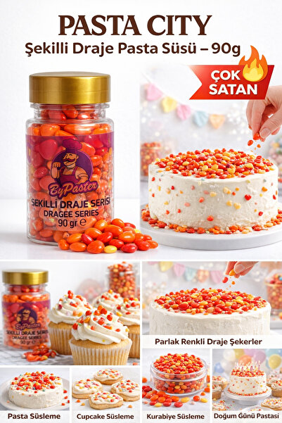 By Paster Şekilli Draje Pasta Süsü 90g – Renkli Yenilebilir Dekor Şeker (Past...