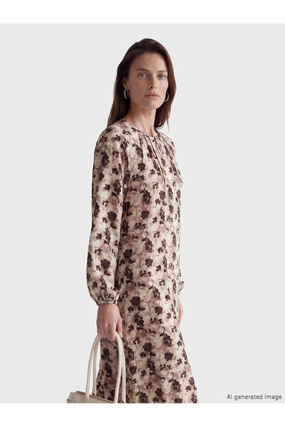 LC Waikiki NEVAVM με διαφορά LCW Grace Beige οβάλ φόρεμα με λαιμόκοψη σε γραμ...