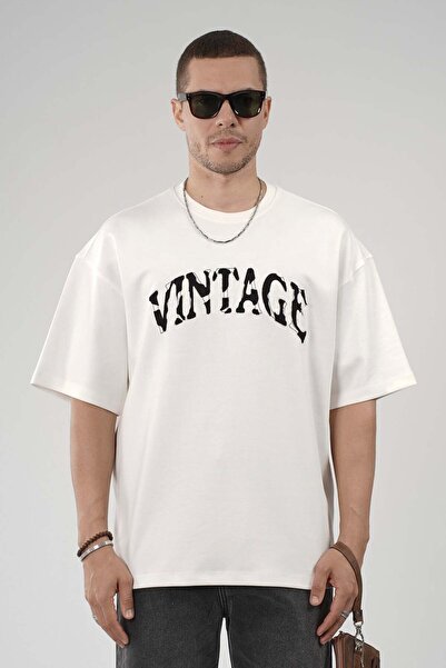 king brich Vintage Lettered Crew Neck Oversize Men's T-Shirt