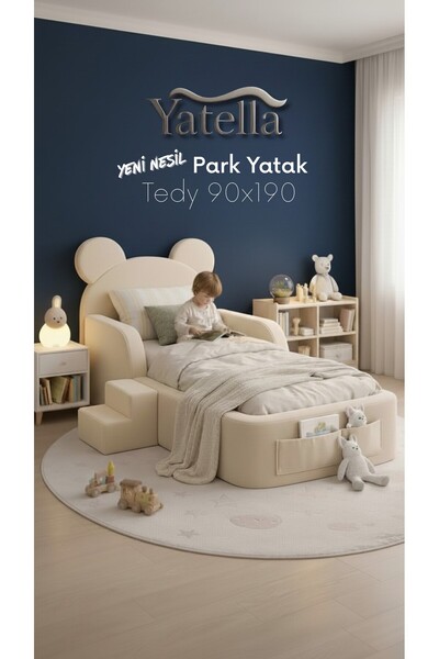 yatella Luxury Tedyy Baza ve Başlıklı Montessori Full Sünger Yatak Seti 90 x ...