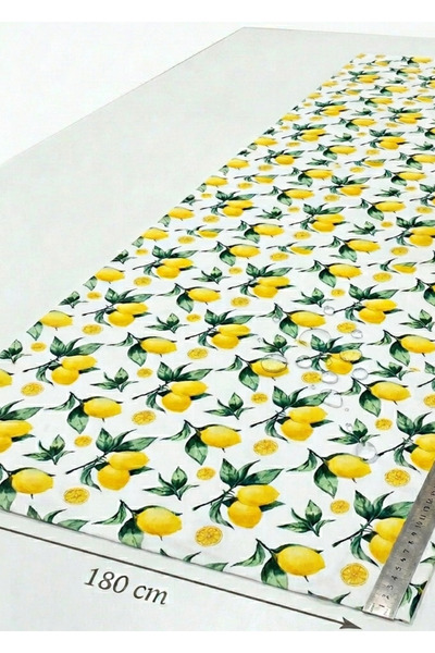 shopshop Ύφασμα Παναμά Λινό Πλάτους 180 εκ., με μοτίβο λεμονιών και λουλουδιώ...