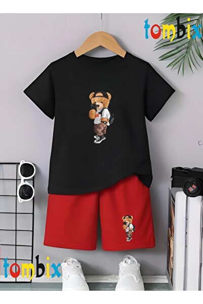 tombix Photographer Bear Printed T-Shirt Shorts Summer Children's Set