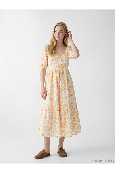 LC Waikiki NEVAVM με διαφορά XSIDE Πορτοκαλί τετράγωνο μοτίβο γιακά Ποπλίνα Φ...