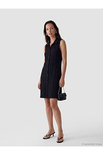 LC Waikiki NEVAVM με τη διαφορά LCW EVERYDAY Μαύρο Μίνι Φόρεμα-Πουκάμισο με υ...