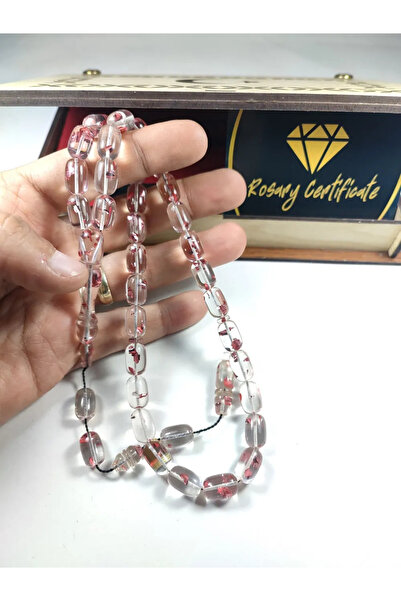 İskeçe Tesbih Furkan Gül Usta İşi Gömme Kutulu Diamond Shine (Gold Leaf) Fire...