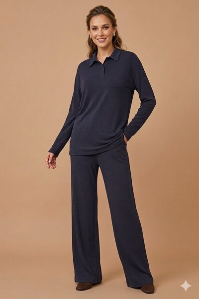 Rain and River Polo collar long sleeve basic suit