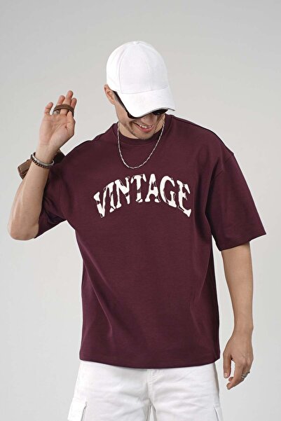 king brich Vintage Lettered Crew Neck Oversize Men's T-Shirt