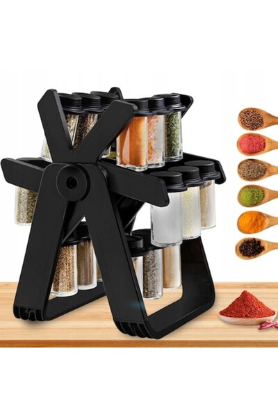 Trendily Περιστρεφόμενη Βάση Μπαχαρικών, 18 Βάζα, Μαύρο, 34x26x23εκ.