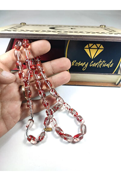 İskeçe Tesbih Furkan Gül Usta İşi Gömme Kutulu Diamond Shine (Gold Leaf) Fire...