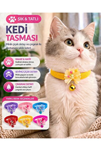 HAYHAYPETSHOP Çıngıraklı Kedi Tasması Ayarlanabilir Yumuşak Boyun Tasması Çiç...
