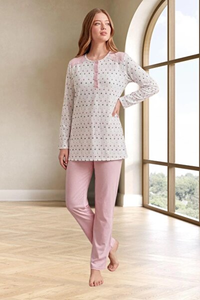 Mecit Pijama Γυναικείο Σετ Πιτζάμες Μεγάλου Μεγέθους με Μακρυμάνικο Σχέδιο κα...