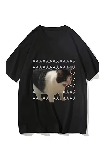 Gollinger Μπλουζάκι Unisex με στάμπα γάτας και μεγάλη λαιμόκοψη