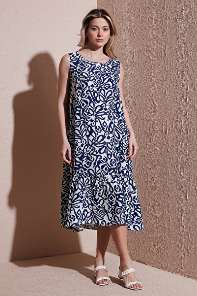 Fashion Friends Φόρεμα μίντι με σχέδια και άνετη εφαρμογή, με λαιμόκοψη ποδηλ...