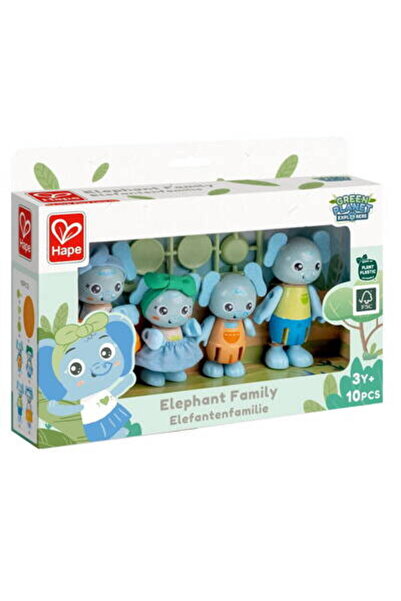 Hape Дървен комплект фигурки, Hape, Семейство слонове, 10 броя