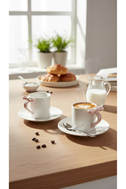 DükkanDa Gift Set with Bow Detail, Glossy Porcelain Coffee Cup Set (2 Pieces ...