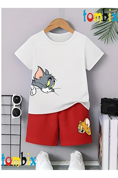 tombix Cat-Mouse Printed T-Shirt Shorts Summer Children's Set