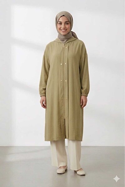 Puane Cardigan lung de damă cu glugă și detaliu cu capse în față 15251