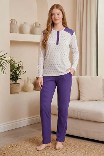 Mecit Pijama Γυναικείο Σετ Πιτζάμες Μεγάλου Μεγέθους με Μακρυμάνικο Σχέδιο κα...