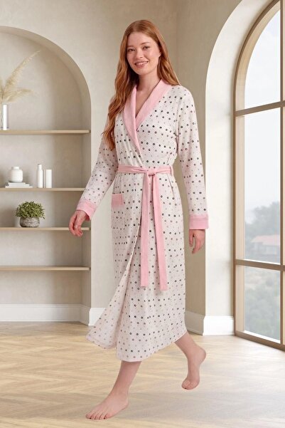 Mecit Pijama Γυναικεία ρόμπα μεγάλου μεγέθους με λεπτομέρεια από ύφασμα Melis...