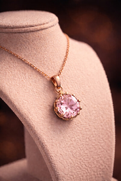 İyyaKee Women's Natural Light Pink Stone Round Pure Copper Chain Antiallergic...