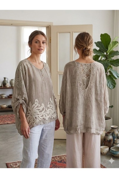 AYASOFYA OTANTIK Γυναικεία Ιταλική Μπλούζα από Μετάξι με Έθνικ Αυθεντικό Ανάγ...