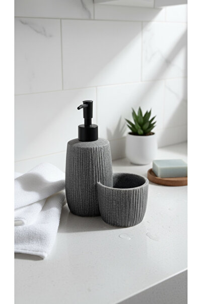 zezedesing Polyresin Sıvı Sabunluk & Süngerlik Seti - Modern Çizgili Tasarım ...
