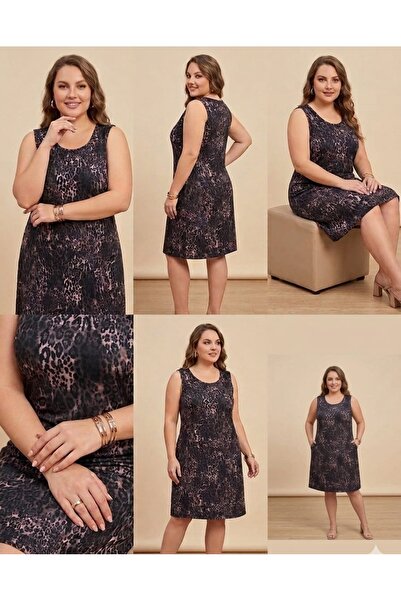 Umay moda 59 Büyük Beden Kadın Leopar Desenli Günlük Elbise