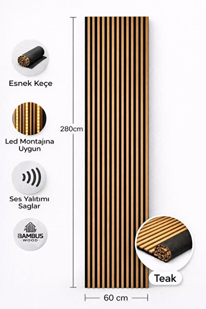 DETAYPOLİURETAN Mdf Ahşap Akustik Duvar Kaplama Paneli 60x280 Teak-
