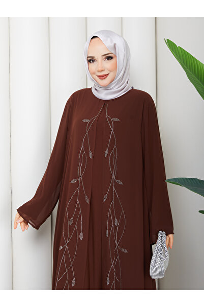 Modam Bella Rochie Abaya lungă din șifon, brodată cu pietre, mărime mare