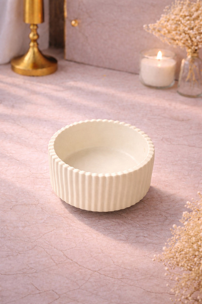 Calinda Design Dekoratif Çizgili Kase | Taş Tozu Mumluk & Takı Tabağı