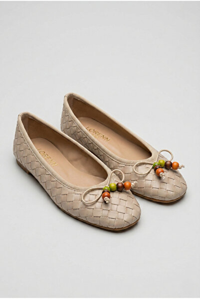 LORENN SHOES Βιολετί Μπεζ Πλεκτές Μπαλαρίνες - Με Φυσική Λεπτομέρεια από Χάντρες