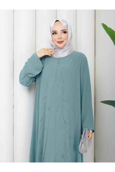 Modam Bella Rochie Abaya lungă din șifon, brodată cu pietre, mărime mare