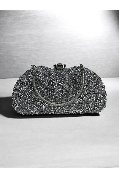 Busrabags Silver Mixed Stone Women's Evening Dress Bag