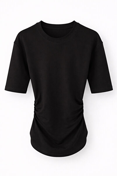 HAZELANNA Black Blouse with Shirred Sides
