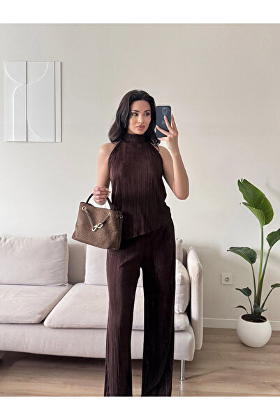 Zoom Butik Sırt Dekolte Fitilli Takım - KAHVE
