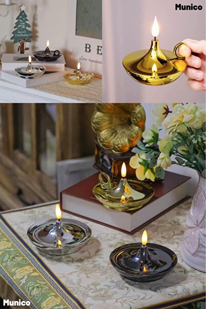 Munico Dekoratif Gold Pilli Mum LED Işıklı Vintage Tasarım Masa ve Ofis Akses...