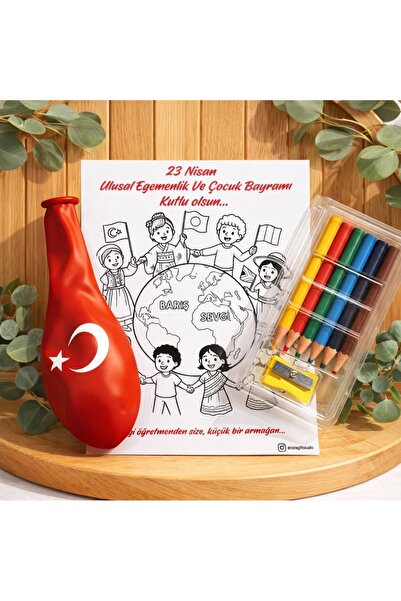 anoragiftstudio 10 Adet 23 Nisan Çocuk Hediyelik Boyama Kartı Kuru Boya Seti ...