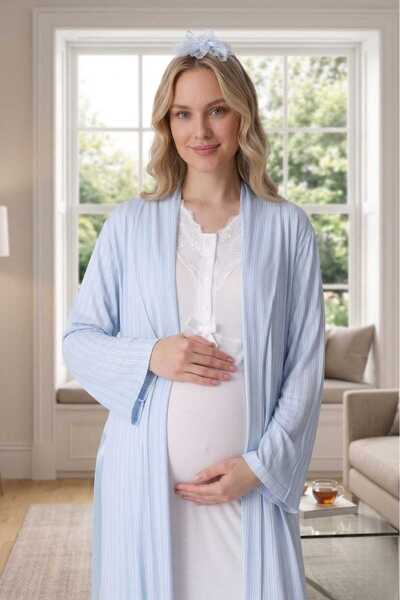 Lohussa Νέα σεζόν Μπλε σάλι με ριγέ γιακά σε όλο το μήκος, καλοκαιρινό 100% β...