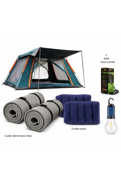 MUBX 4 Kişilik Kamp Çadırı Seti Şişme Yastık Mat Solar Lamba Outdoor Kamp Ful...